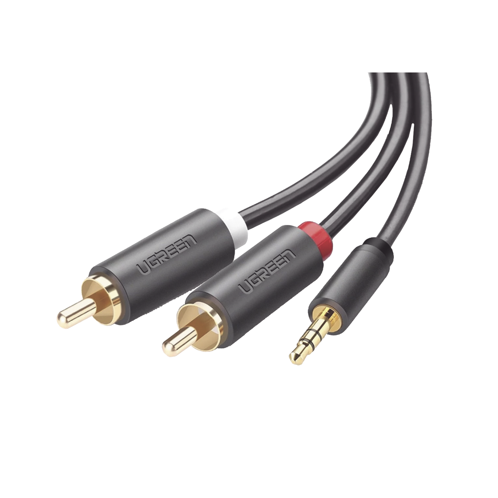 Cable Adaptador de 3.5mm Macho a 2 RCA Macho / 3 Metros (9.84 Pies) / Color Gris / Blindaje Múltiple/ ABS / Alta Calidad