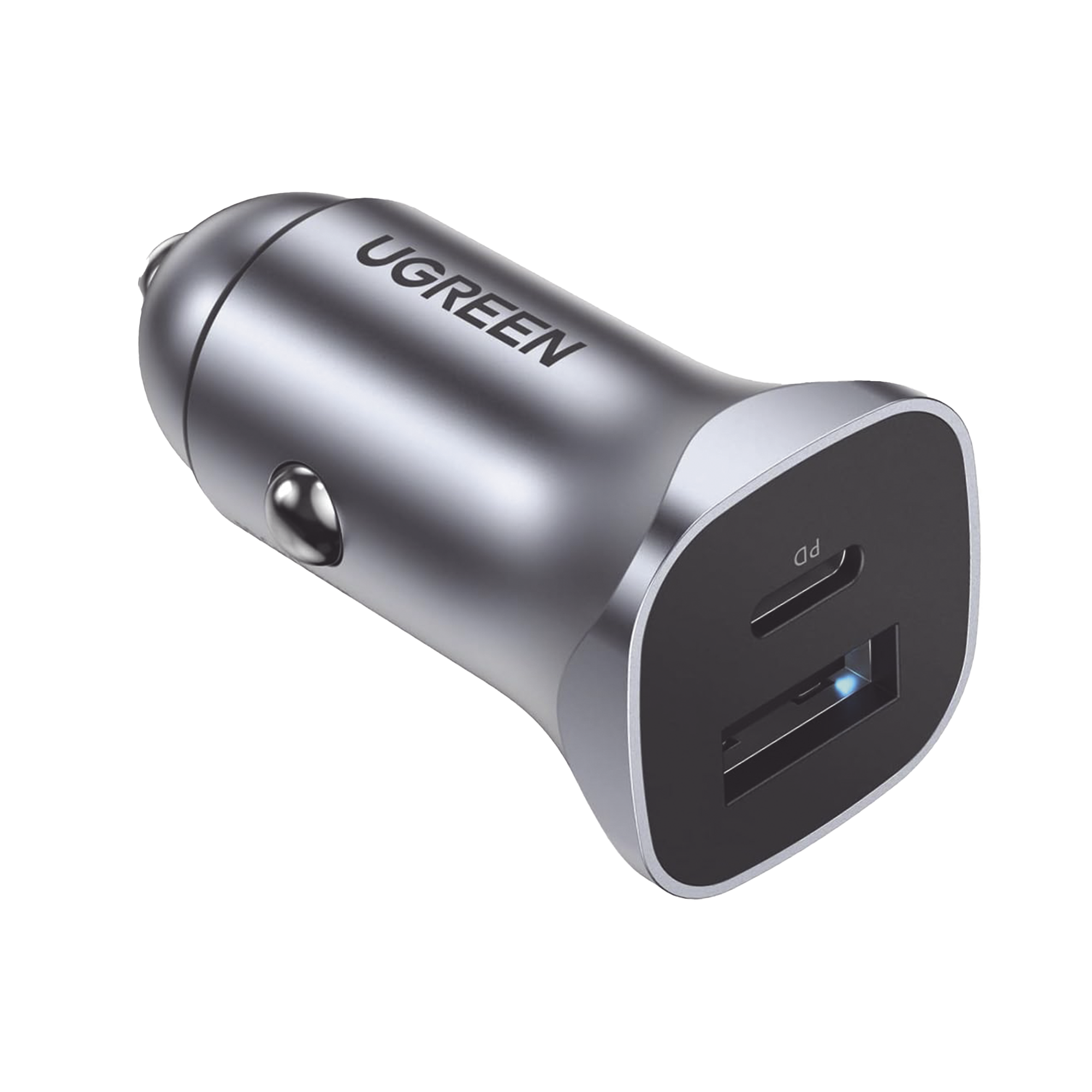 Cargador de Auto 24W | Puerto USB-A y USB-C | Carga Rápida | Compatible con Vehículos de 12 y 24 VCD | PD3.0 + QC3.0 | Indicador Led | Diseño Compacto | Chip Inteligente | Caja de Aluminio