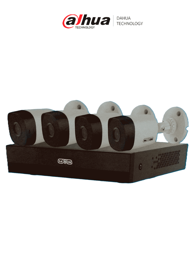Kit de 4 Canales HDCVI/ Cámaras B10P de 1MP 720P/ Lente de 2.8mm Con Apertura de Hasta 100°/ Grabador de 4 Canales con Detección de Movimiento Inteligente/ Entradas y Salidas de Audio/ SAXXON SUA-KIT/XVR1E04-I/4-B10P-0280B