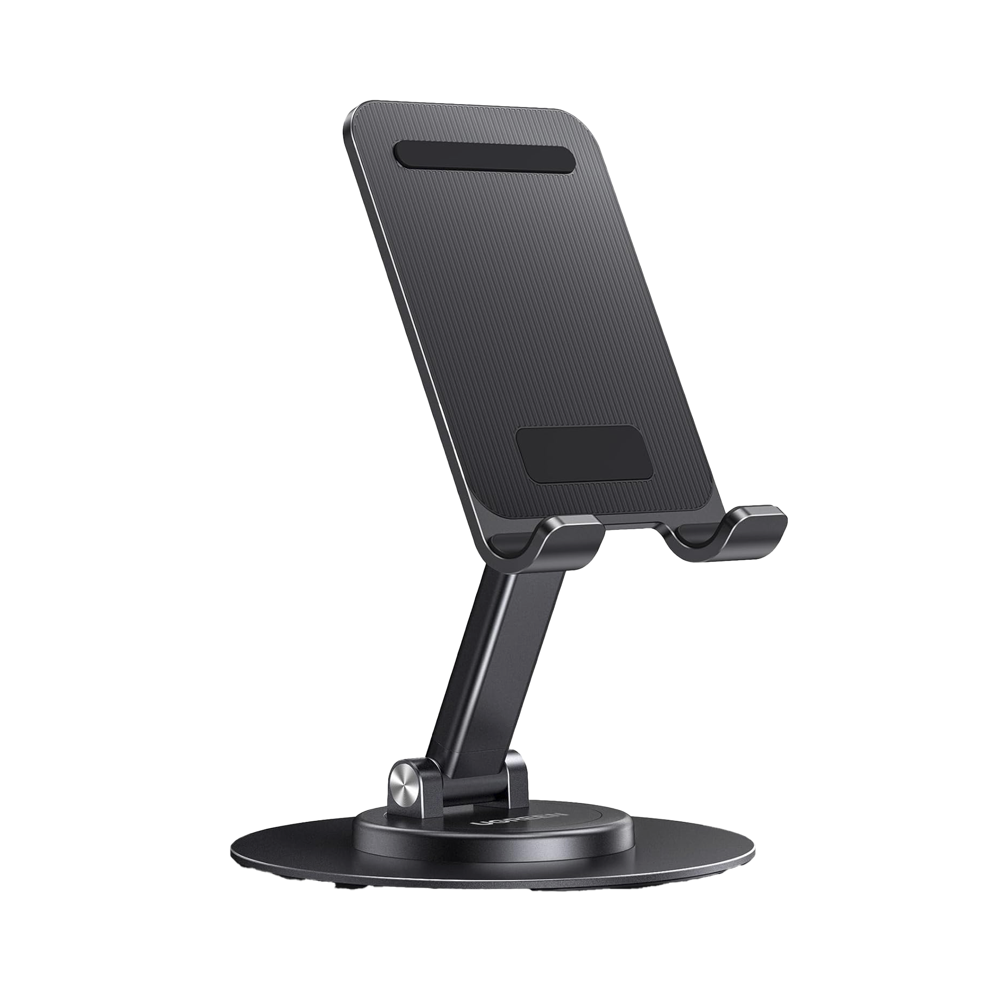 Soporte para Teléfono Celular Giratorio | 360° de Rotación | Angulo Ajustable | Altura Ajustable 17-20cm | Antideslizante | Ejes Giratorios de Alta Precisión| Plegable | Aluminio | Color Gris