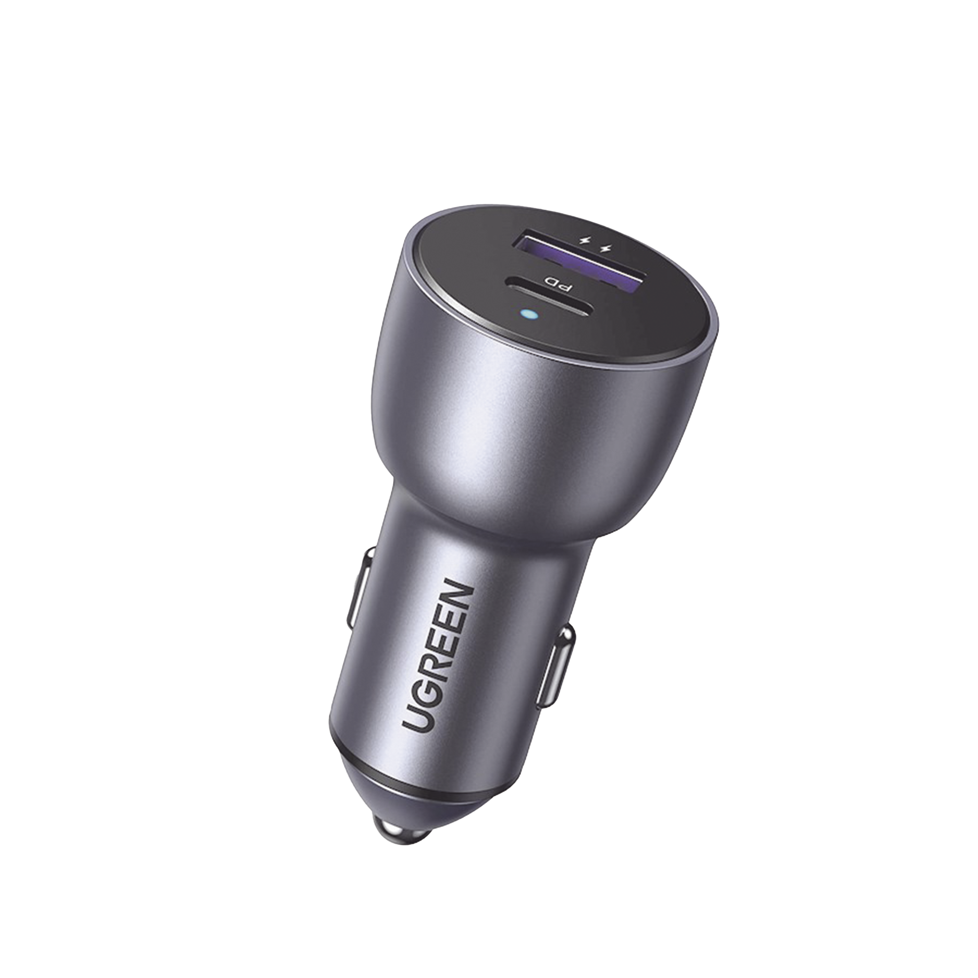 Cargador de Auto 52.5W | Puerto USB-A y USB-C | Carga Rápida | Compatible con Vehículos de 12 y 24 VCD | PD3.0 + QC3.0 | Chip Inteligente | Diseño Compacto Mayor Eficiencia Energética | Caja de Alumin