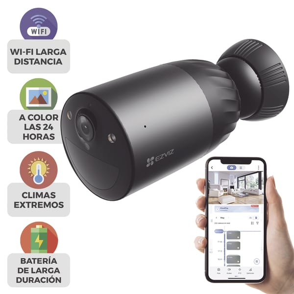 Cámara WIFI / 4K / Batería Recargable Compatible con Panel Solar CS-CMTSOLARPANEL-E/ 2.8mm / Conector Tipo C / Audio Dos Vías / Visión Nocturna en Color / Protección IP65/ Ranura para Memoria 512 GB | CS-BC1C/4K