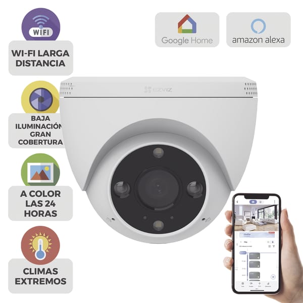 Domo IP 3 Megapíxel (2K) / Wi-Fi / Sirena y Estrobo /Audio de Dos Vías / Detección Humana y Vehiculo / Notificación Push / Audios Personalizables / Ranura Para Memoria hasta 512GB / Uso en Exterior IP | CS-H4