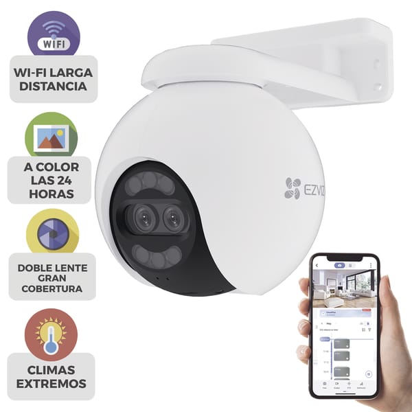 Cámara PT / Wi-Fi / Lente Dual / Panorámica 360° / Resolución 4K / Visión Nocturna ColorFULL  / IA Detección de Humanos y Vehiculos / Alarma con Sirena y Luz / IP65 | CS-H80X