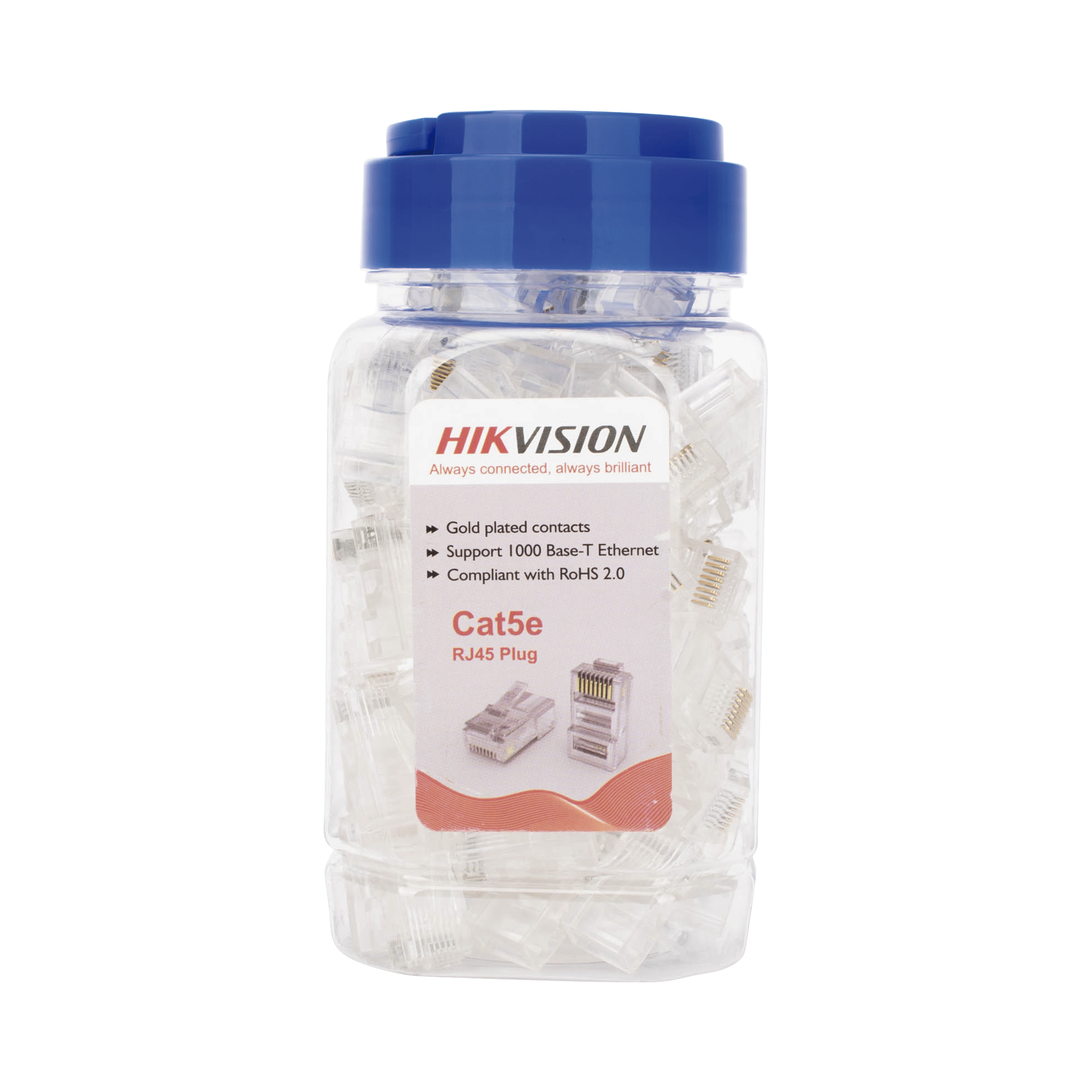 Bote con 100 Piezas de Plug Modular RJ45 / Cat 5e / Chapado en Oro a 30 Micras / Sin Blindaje / Fácil Instalación / Uso Interior / Soporta Norma TIA-568B / Cumple con RoHS 2.0