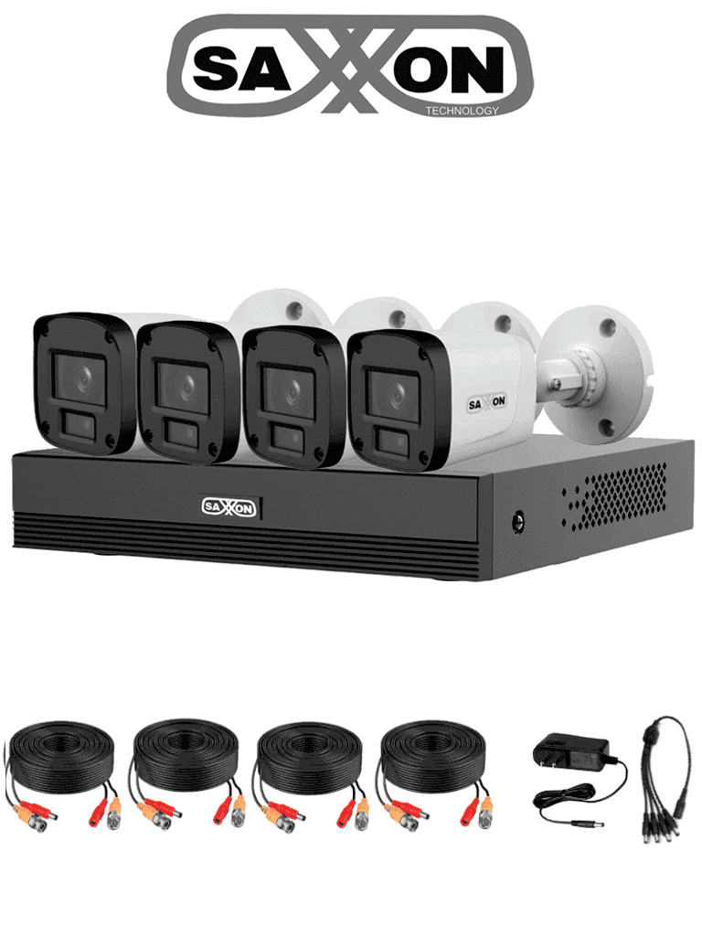 Kit 4 Canales HDCVI 1080P/ 4 Cámaras B20P 2.8mm Apertura Hasta 100°/ Grabador Soporta Hasta 5 Canales IP y Detección de Movimiento Inteligente/ Policarbonato/ SAXXON SUA-KIT/XVR1E04-I/4-B20P-0280B