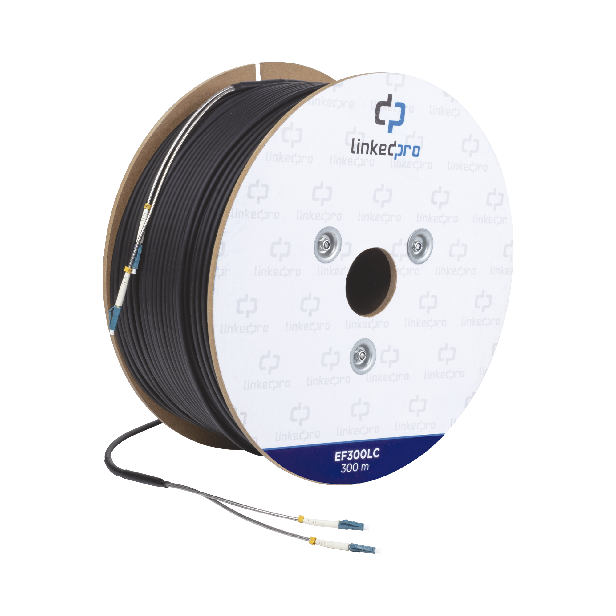 Carrete de Fibra Óptica Monomodo con Conectores LC-LC Duplex Reforzada con Kevlar de 300 Metros (984.25 Pies) Para Instalaciones Subterráneas por Tubería
