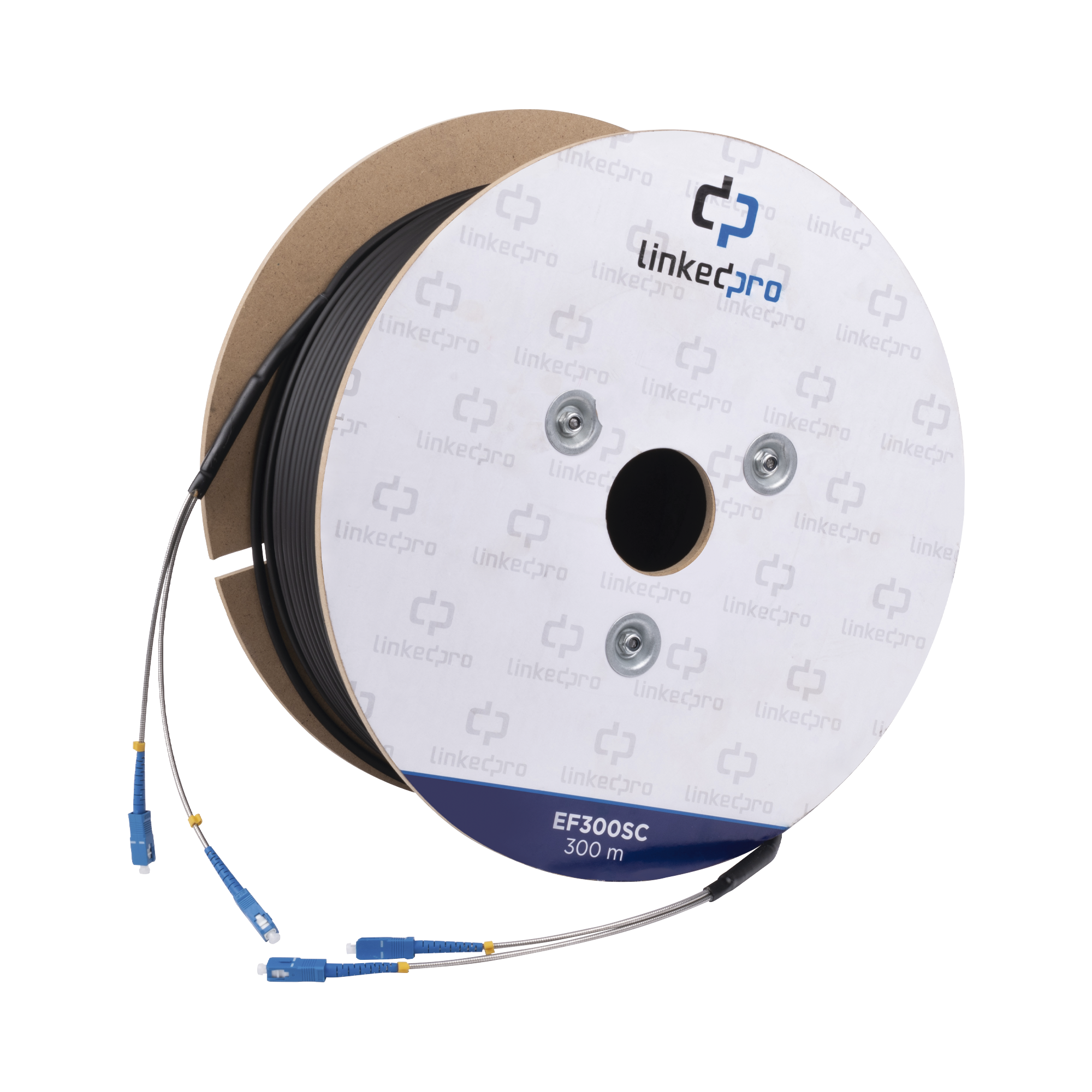 Carrete de Fibra Óptica Monomodo con Conectores SC-SC Duplex Reforzada con Kevlar de 300 Metros (984.25 Pies) Para Instalaciones Subterráneas por Tubería