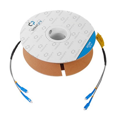Carrete de Fibra Óptica Monomodo con Conectores SC-SC Duplex Reforzada con Kevlar de 50 Metros (164.04 Pies) Para Instalaciones Subterráneas por Tubería