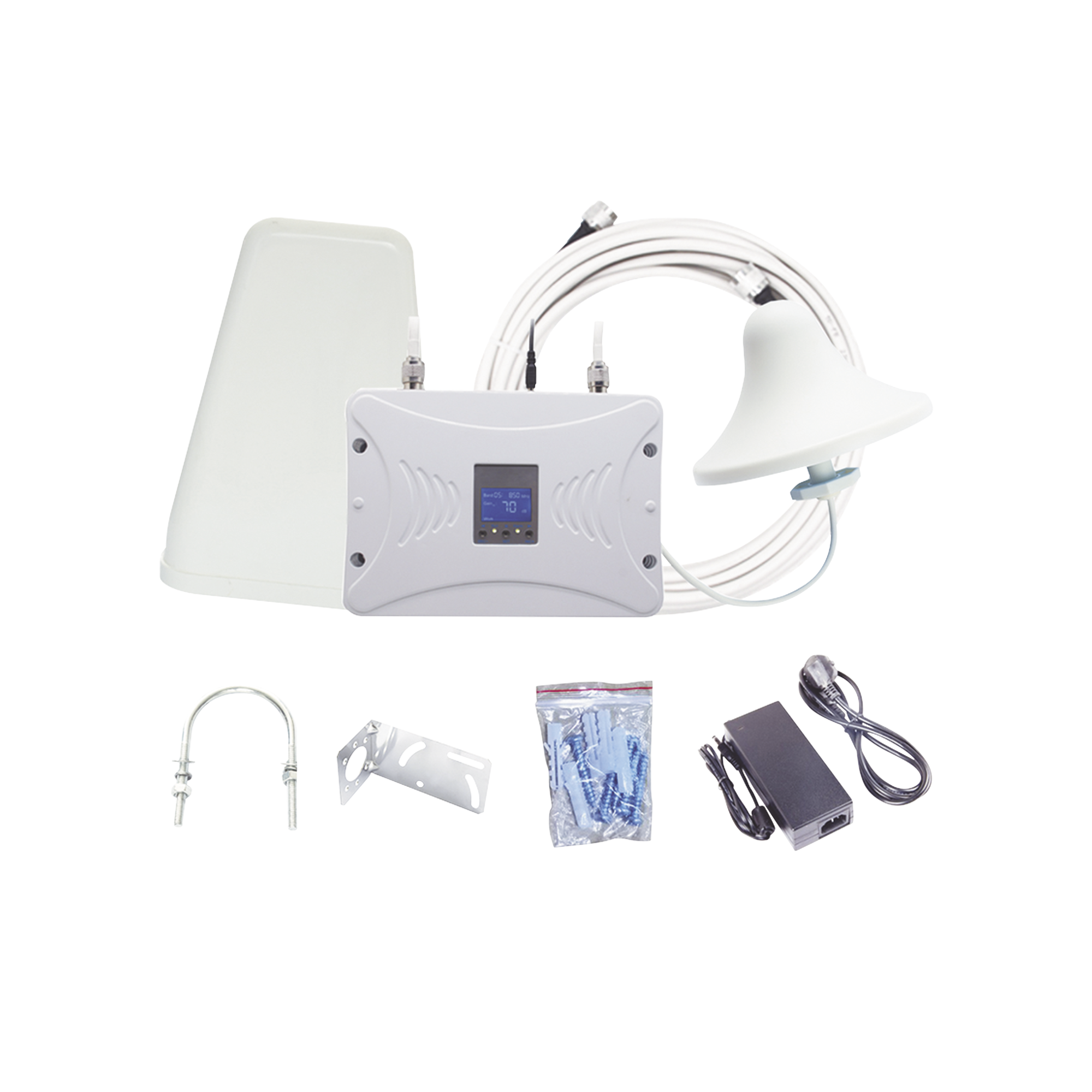 Kit Amplificador de Señal Celular 2G 3G y 4G / Mejora llamadas convencionales y VoLTE / Amplifica señal de TELCEL AT&T y MOVISTAR / Cubre hasta 300 m² con una antena y hasta 900 m² con 3 antenas.