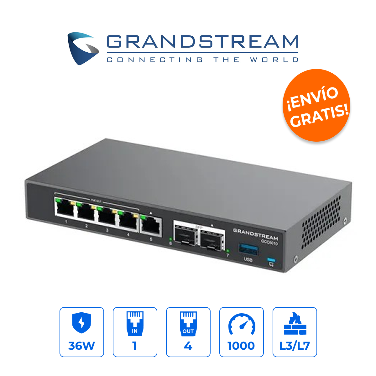 GRANDSTREAM GCC6010 Firewall Pro 4-en-1: Router, PBX IP 24 Usuarios y Switch PoE Gigabit
