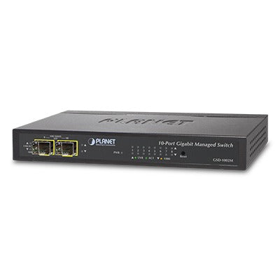 Switch Administrable de Escritorio de 8 Puertos Gigabit/ 2 Puertos SFP / 20 Gbps Switching / PoE In 802.3af/at / Dual Power DC + PoE / VLAN Q-in-Q / IPv6/IPv4/ Administración Remota con CloudNMS