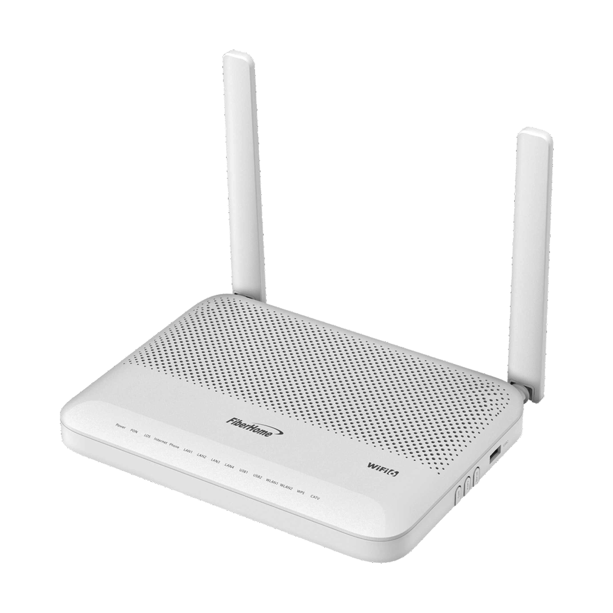 ONU GPON WiFi 6 Doble Banda (2.4/5 GHz) 2 Antenas de 5 dBi Compatible con OLT de Terceros 4 puertos Gigabit Ethernet + 1 POTS + 1 USB + 1 CATV (RF) conector SC/APC(Gestión WAN desde la Interfaz de la 