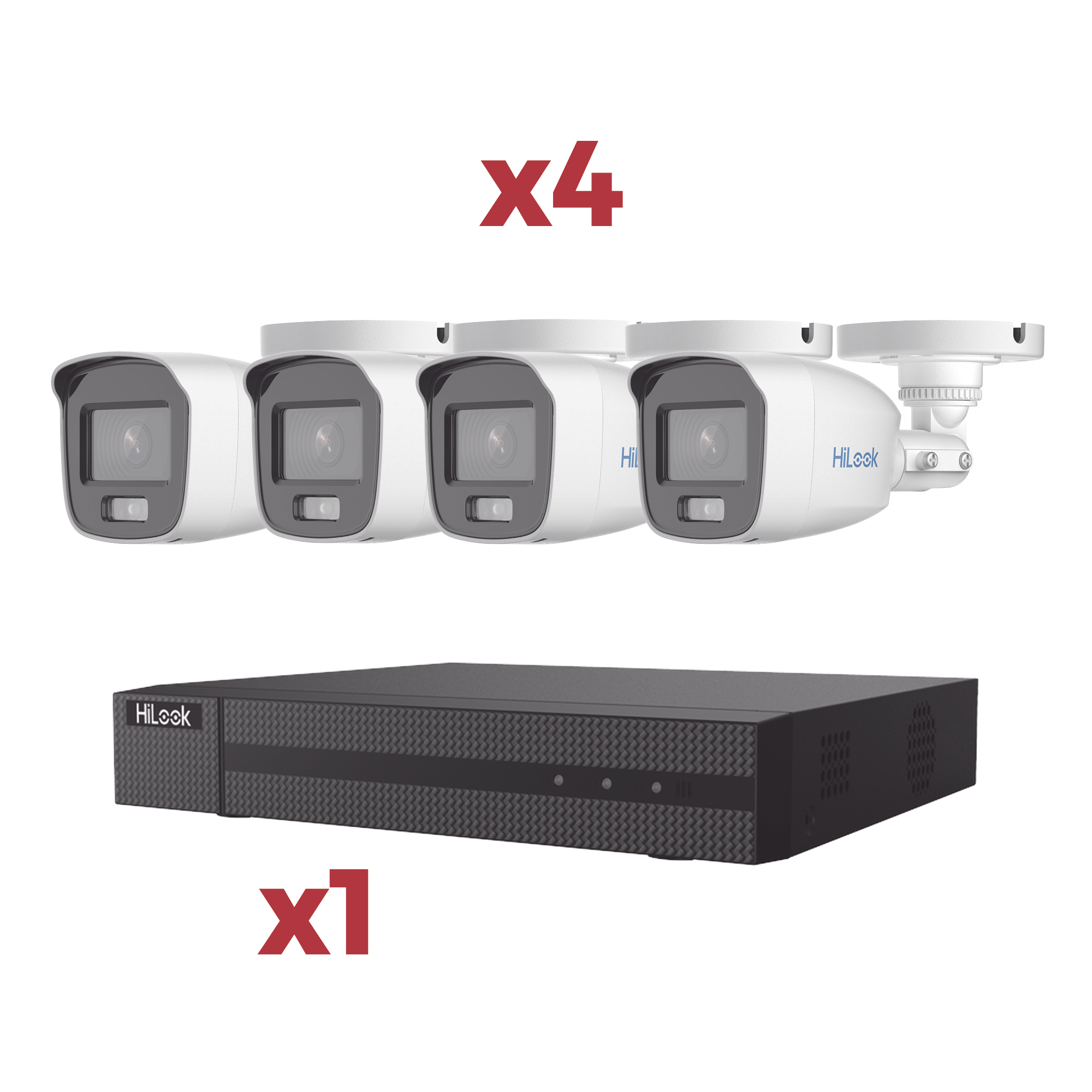 [Kit] DVR 4 Canales TurboHD + 1 Canal IP / 2 Megapixel (1080pLite) / AcuSense Lite / Audio por coaxitron / 1 Bahia de disco duro / 4 Cámaras 2 Megapixel tipo Bala / ColorVu Lite + Microfono Integrado