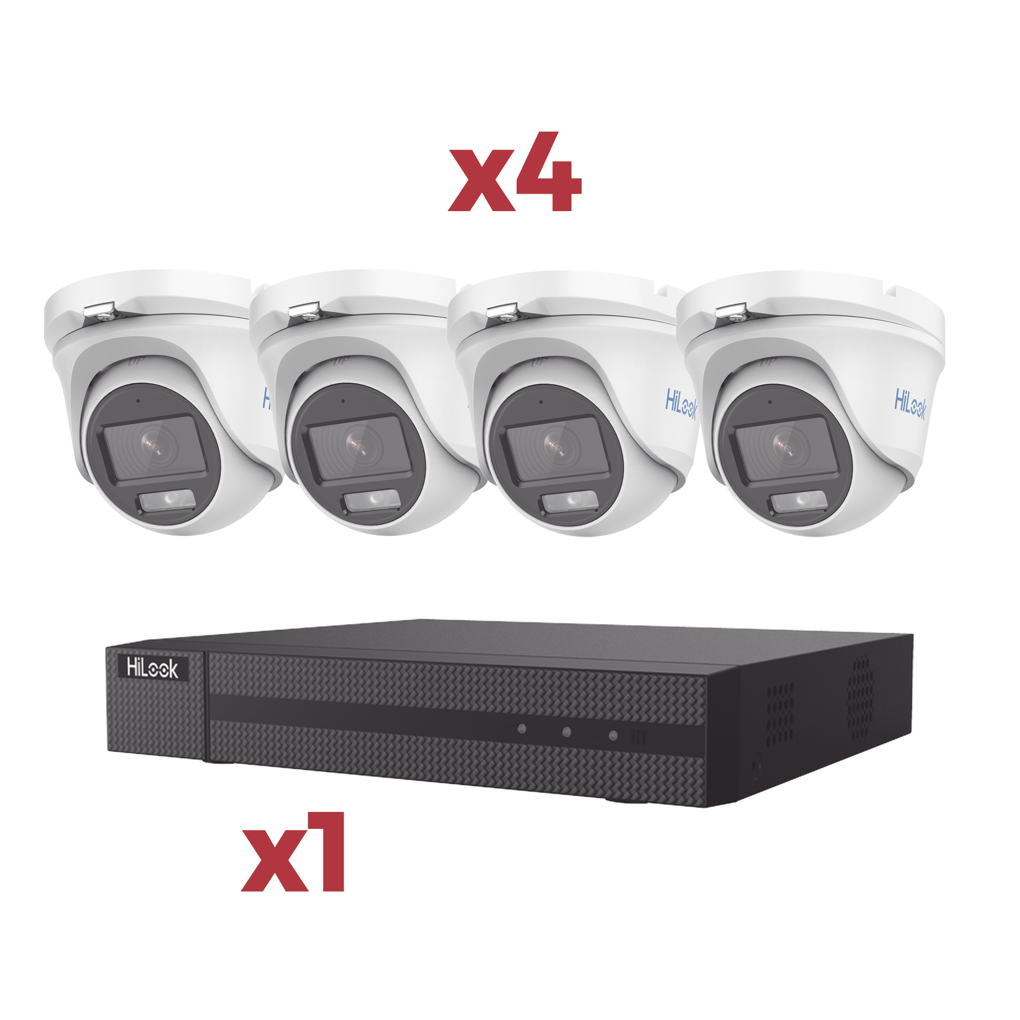 [Kit] DVR 4 Canales TurboHD + 1 Canal IP / 2 Megapixel (1080pLite) / AcuSense Lite / Audio por coaxitron / 1 Bahia de disco duro / 4 Cámaras Metalicas / 2 Megapixel tipo turret / ColorVu Lite + Microf