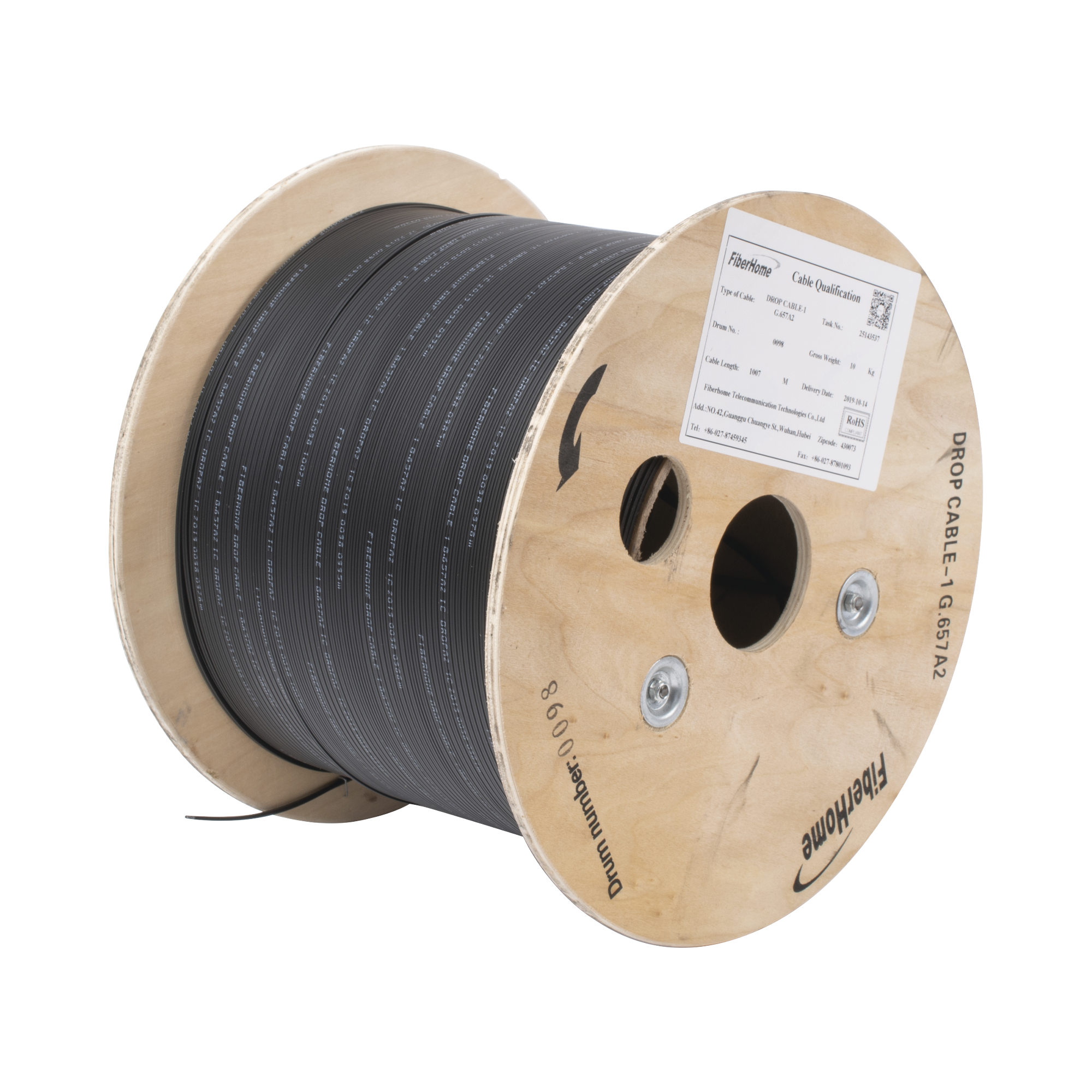 Carrete de 1 km de Fibra Óptica Drop Interior/Exterior G.657A2 Monomodo de 1 Hilo (Unifibra) DiEléctrica Forro Negro