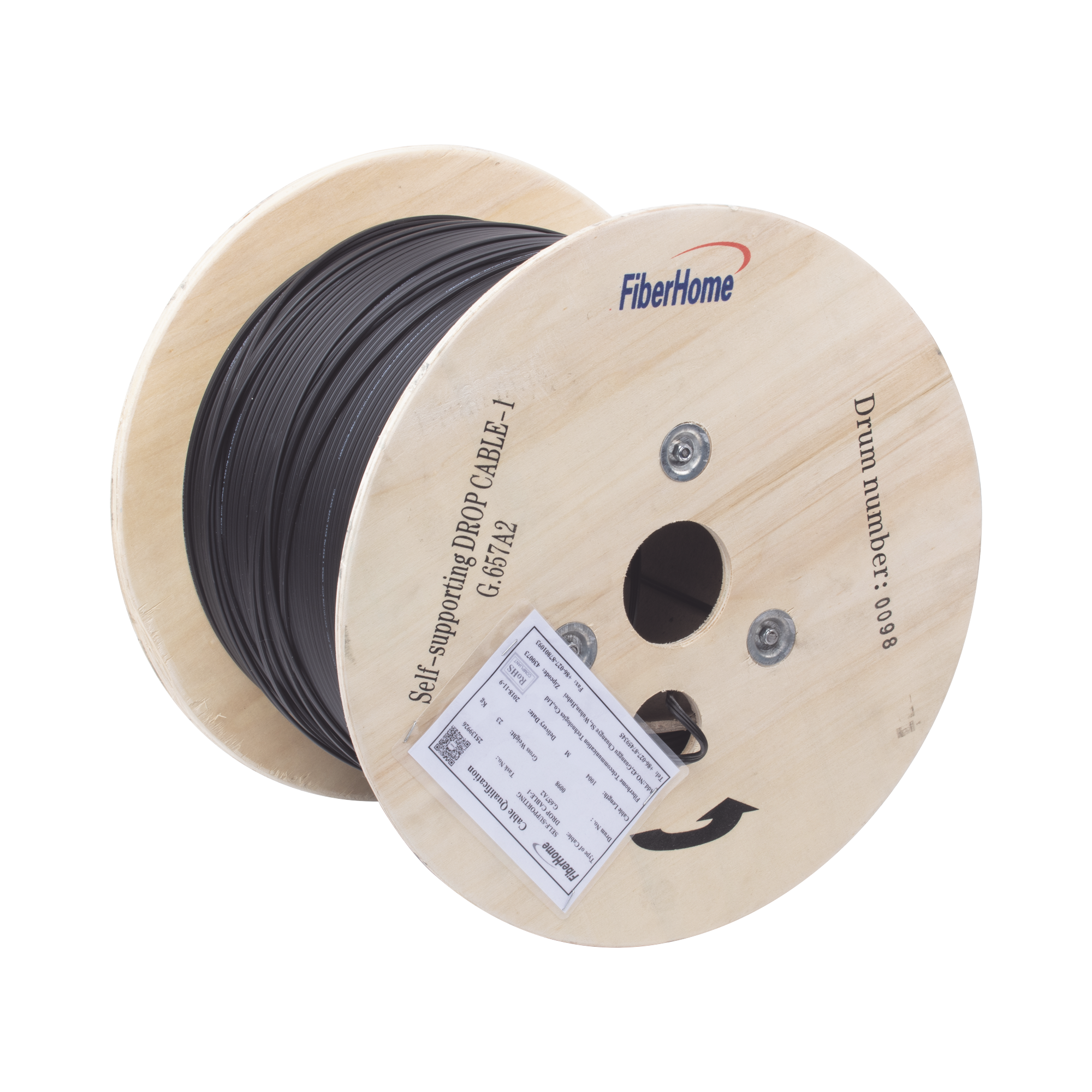 Carrete de 1 km de Fibra Óptica Aérea Mini Figura 8 G.657A2 Tipo Drop Monomodo de 1 Hilo (Unifibra) Color Negro Span 80