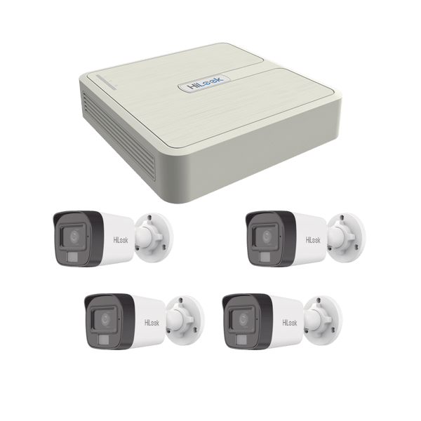 Kit IP 4 Megapixel / NVR de 4 Canales con 4 Puertos PoE / 4 Cámaras IP Dual Light con Micrófono Integrado / Bala para Exterior | KIP4MP/4B