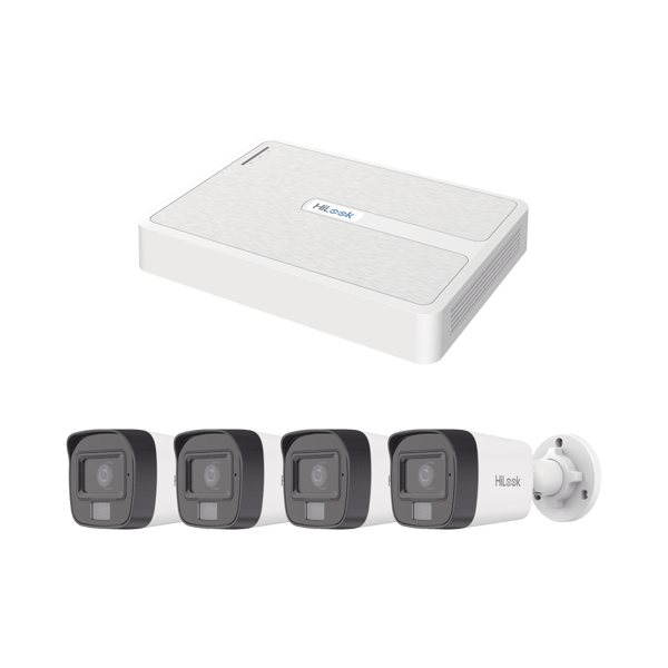 Kit IP 2 Megapixel / NVR de 8 Canales con 8 Puertos PoE / 4 Cámaras IP Bala Dual light para Exterior / Micrófono Integrado | KIPH4B4MP/A