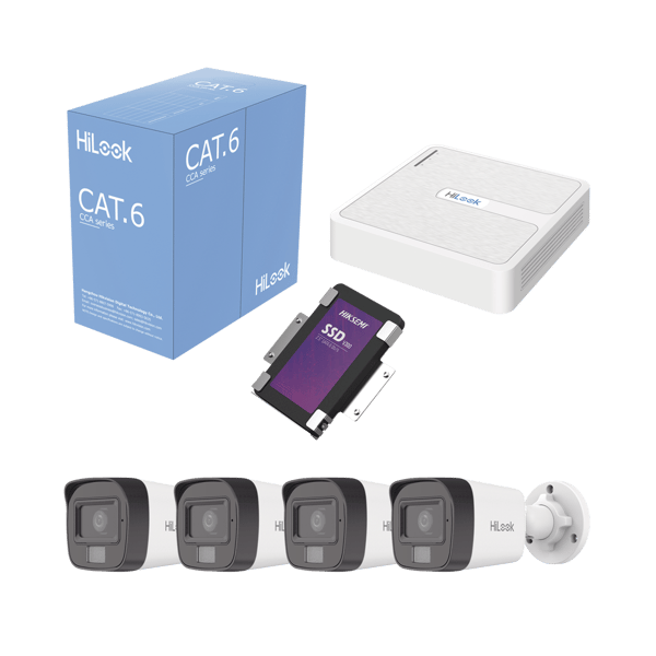 Kit IP 2 Megapixel / NVR de 8 Canales con 8 Puertos PoE / 4 Cámaras IP Bala para Exterior / Micrófono Integrado / Bobina de Cable de 305 mts / SSD 1 TB | KIPH4B/SSD1TB