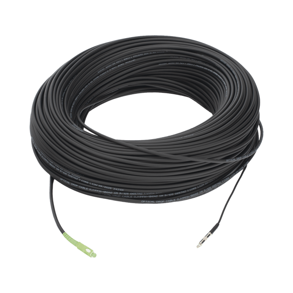Rollo de Fibra Óptica Drop Redonda G657A2 Monomodo Simplex de 200 Metros con Conectores SC/APC-SC/APC para Instalaciones Aéreas Subterráneas o a la Intemperie | LP-200-SCA