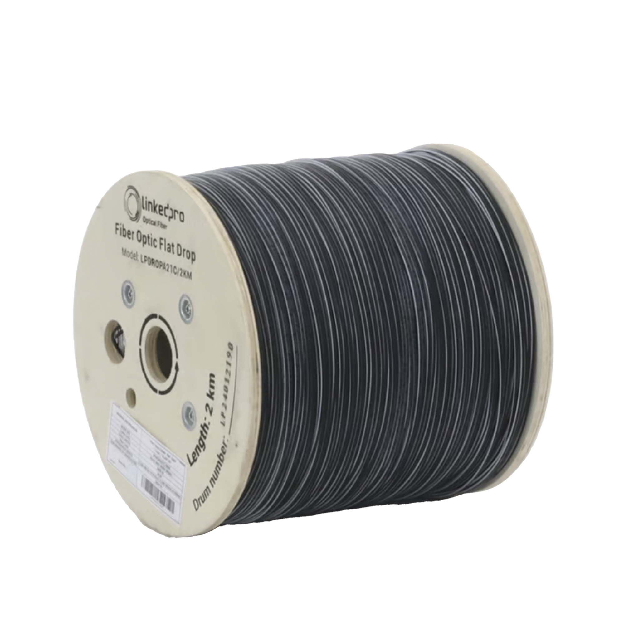 Carrete de 2 Kilómetros de Fibra Óptica Drop Plana Interior/Exterior G.657A2 Monomodo de 1 Hilo (Unifibra) DiEléctrica Forro Negro Compatible con Conectores FASC FASCUP FASCLC