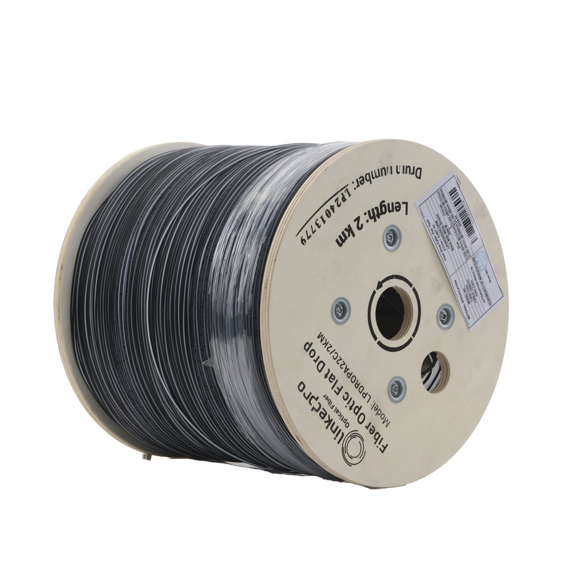 Carrete de 2 km de Fibra Óptica Drop Plana Interior/Exterior G.657A2 Monomodo de 2 Hilos (Bifibra) DiEléctrica Forro Negro (No Soporta Conectores Mecánicos)