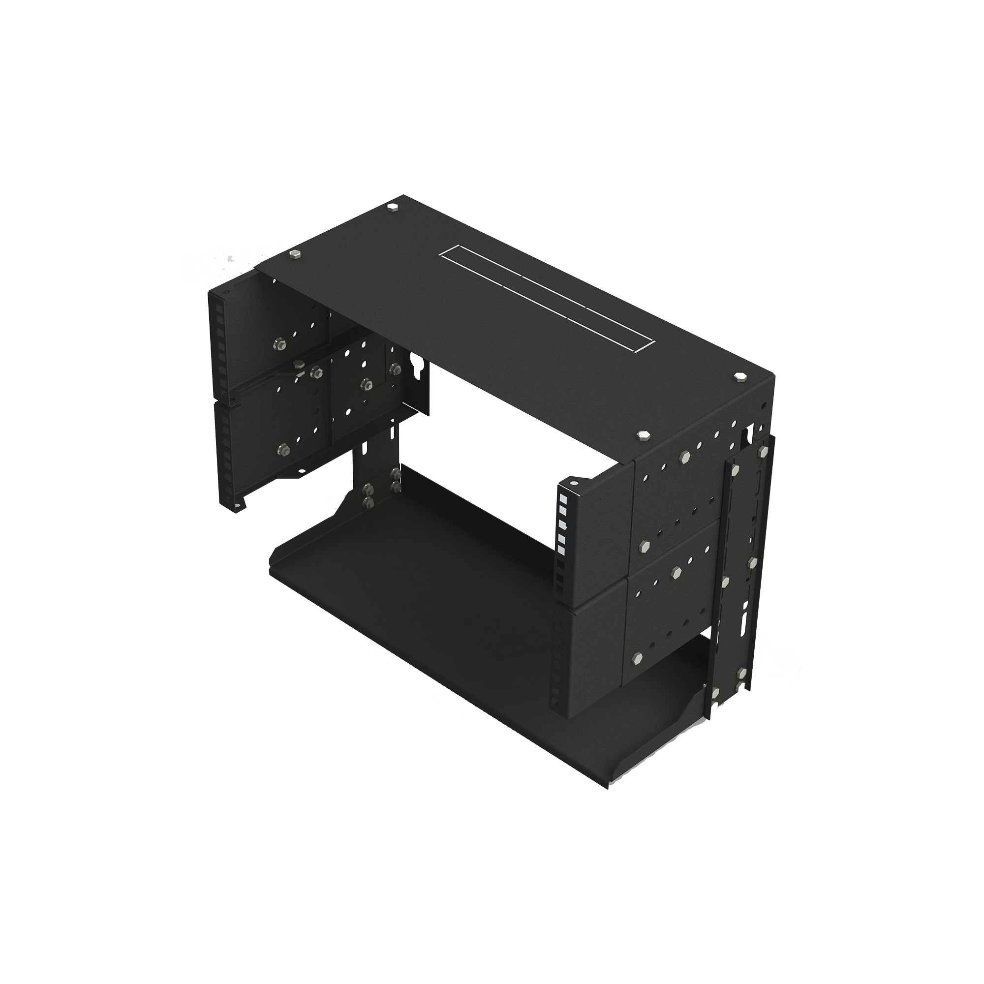 Rack Abierto de montaje en Pared de 19in 5 Unidades de rack Profundidad Ajustable (8" a 12") con Charola de Uso Múltiple.