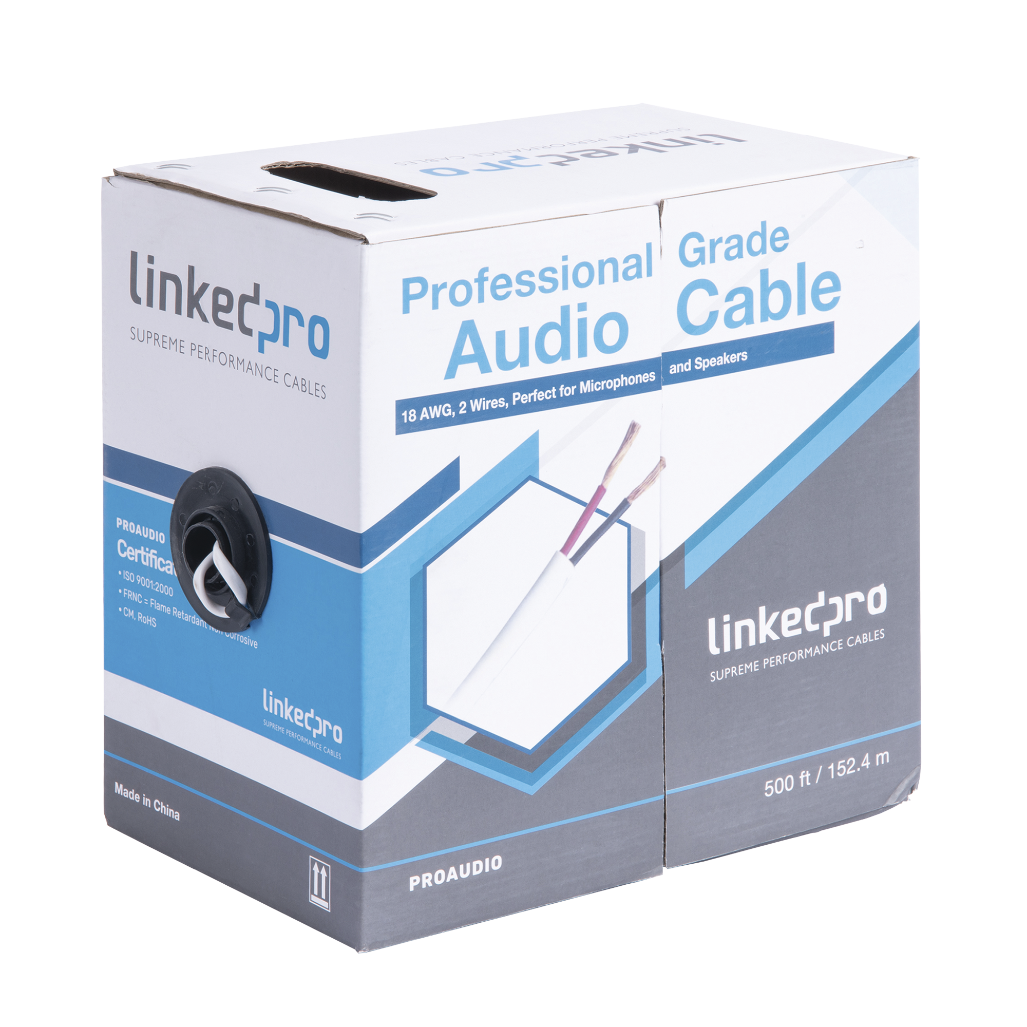 Cable para Audio Profesional de 2 Conductores Calibre 18 para Aplicaciones de Audio y Automatización Bobina de 152 Metros (500 Pies)