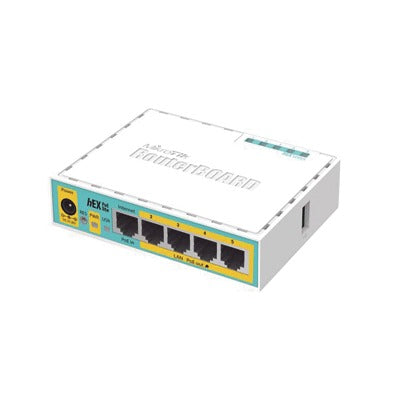 (hEX PoE LITE) RouterBoard 5 Puertos Fast Ethernet 4 con PoE Pasivo 1 Puerto USB
