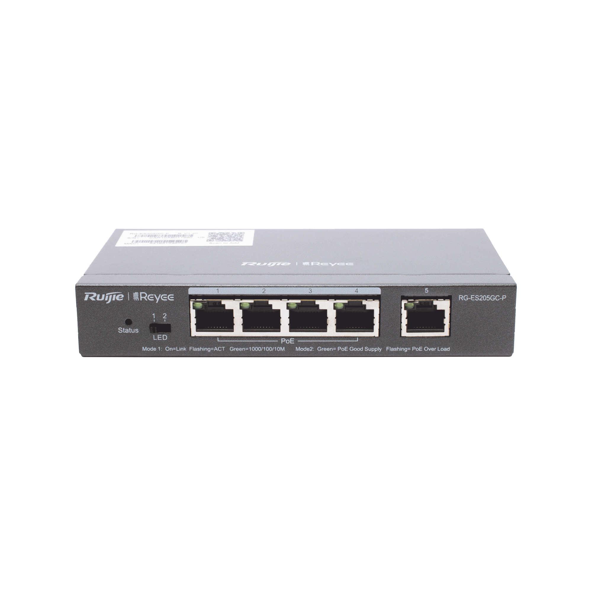 Switch Administrable PoE con 5 puertos Gigabit 4 PoE 802.3af/at gestión gratuita desde la nube 54w