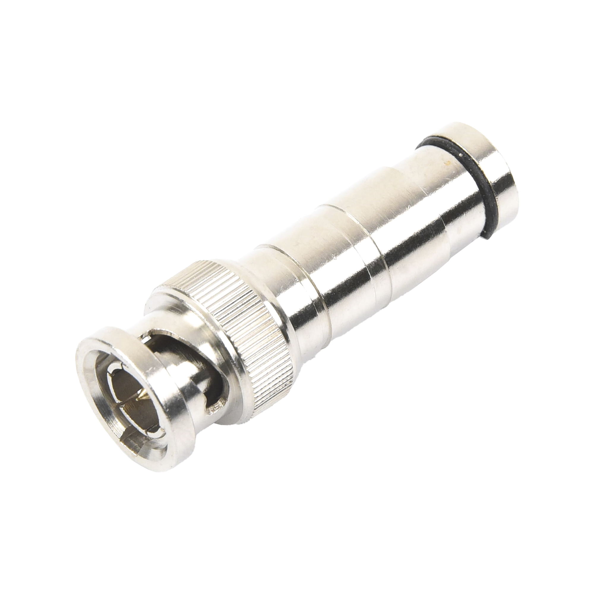 Conector BNC Macho en 75 Ohm de ComPresión Axial para Cable Coaxial RG-59/U Níquel/ Oro/ Politetrafluoroetileno.