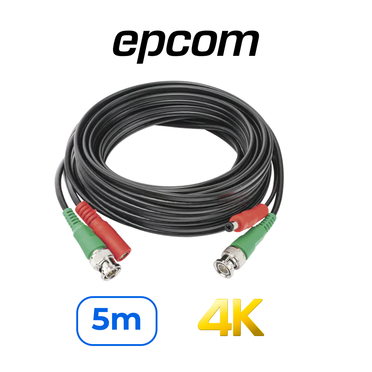 Epcom 4K 100% Cobre DIY-5M-HD Cable Siamés Prearmado BNC y Alimentación 5m