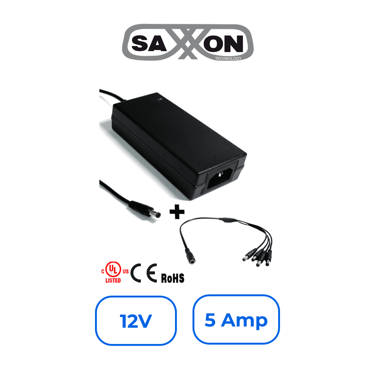 Saxxon PSU1205D+PSUWB07 Fuente de Poder Regulada 12V 5A con Divisor
