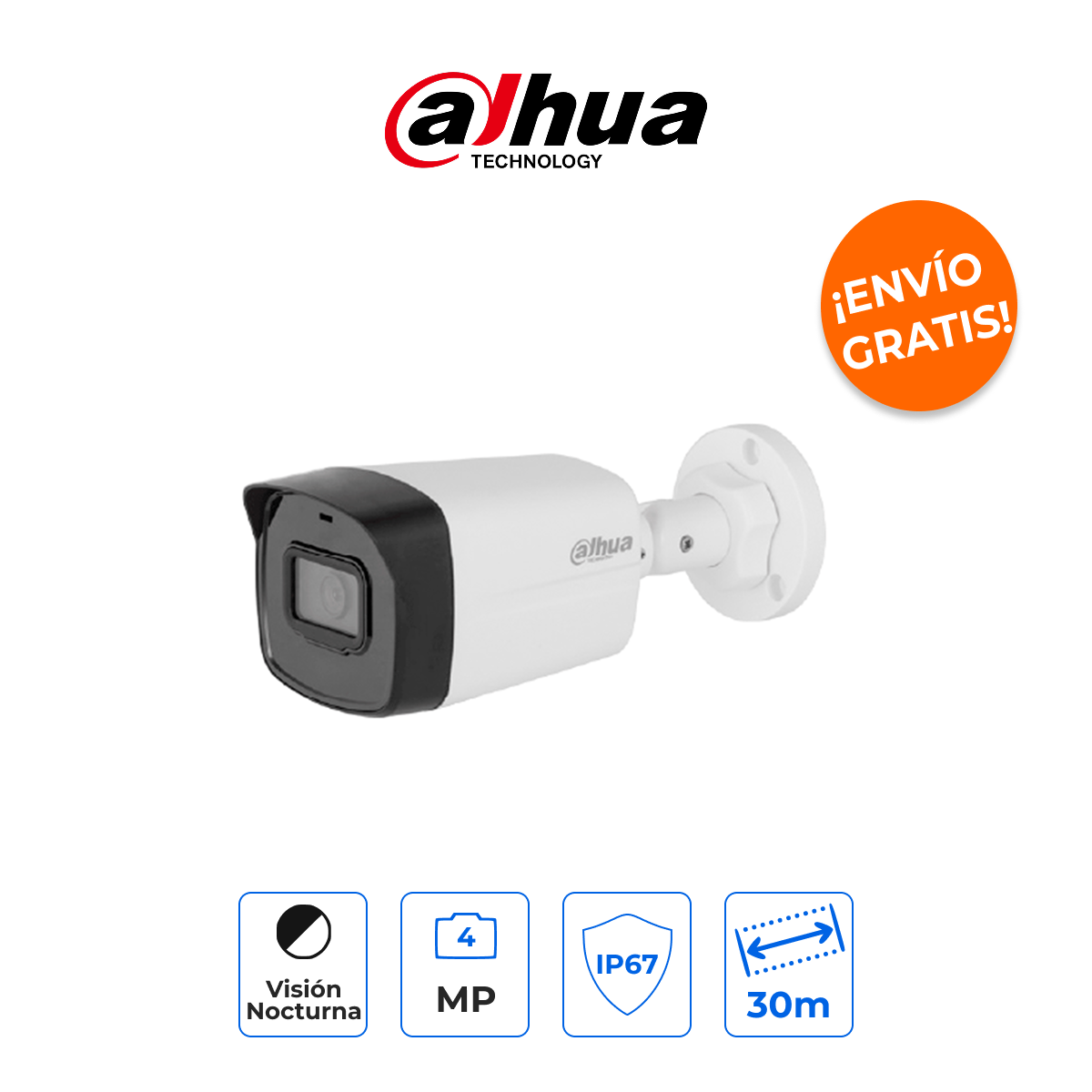 DAHUA DH-IPC-B1E40 Cámara Bala IP 4MP 2K con Lente 2.8mm, IR 30m, Exterior IP67 y PoE