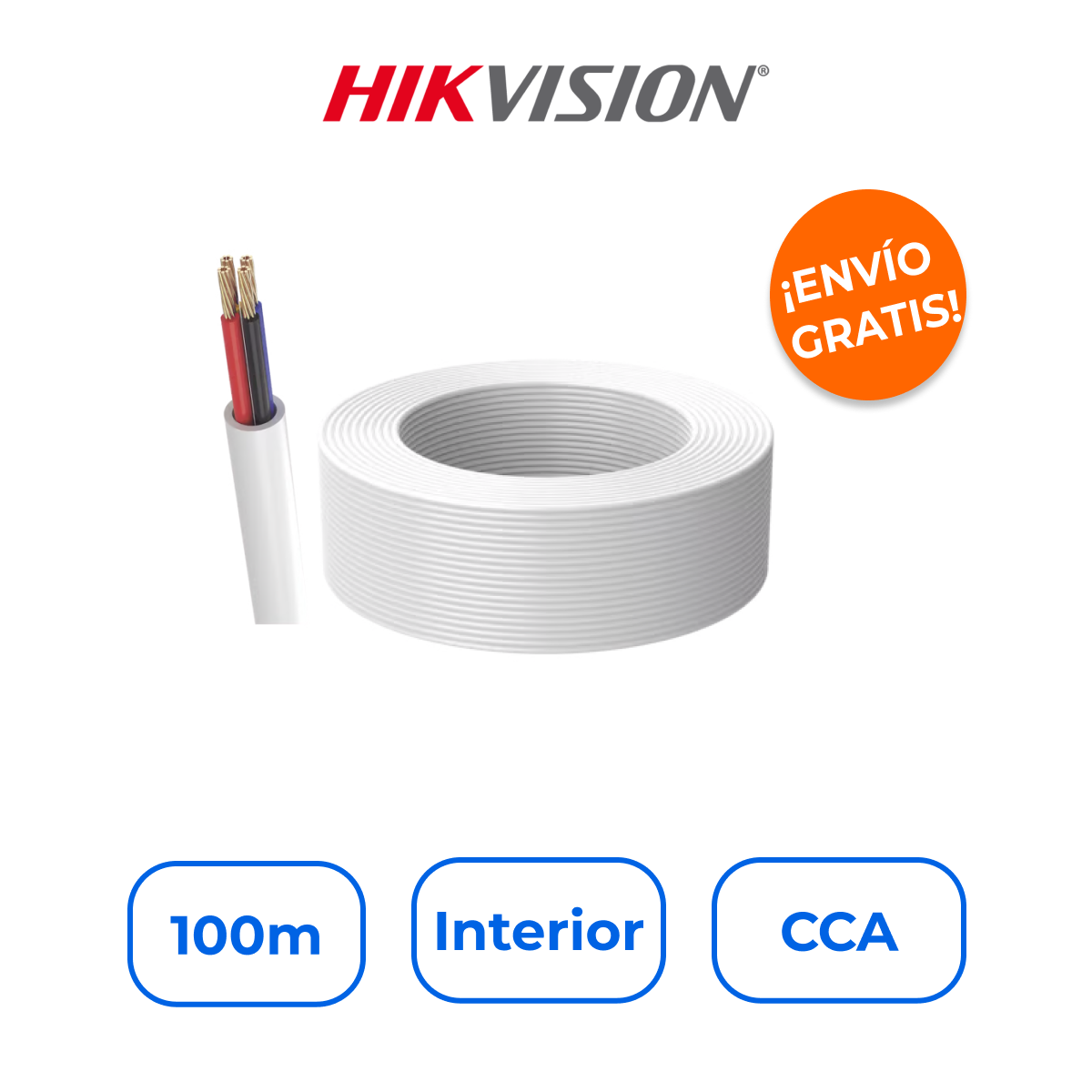 HIKVISION DS-1AC4AUC0M Bobina 100m Cable 4x22 AWG Multifilar CCAM para Alarmas