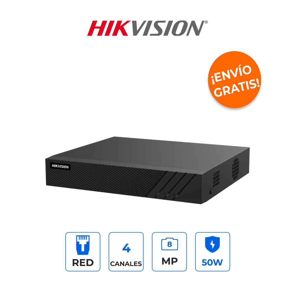 HIKVISION DS-7604NI-Q1/4P(E) NVR 4 Canales 8MP 4K con 4 Puertos PoE+ y Modo Extendido 300m