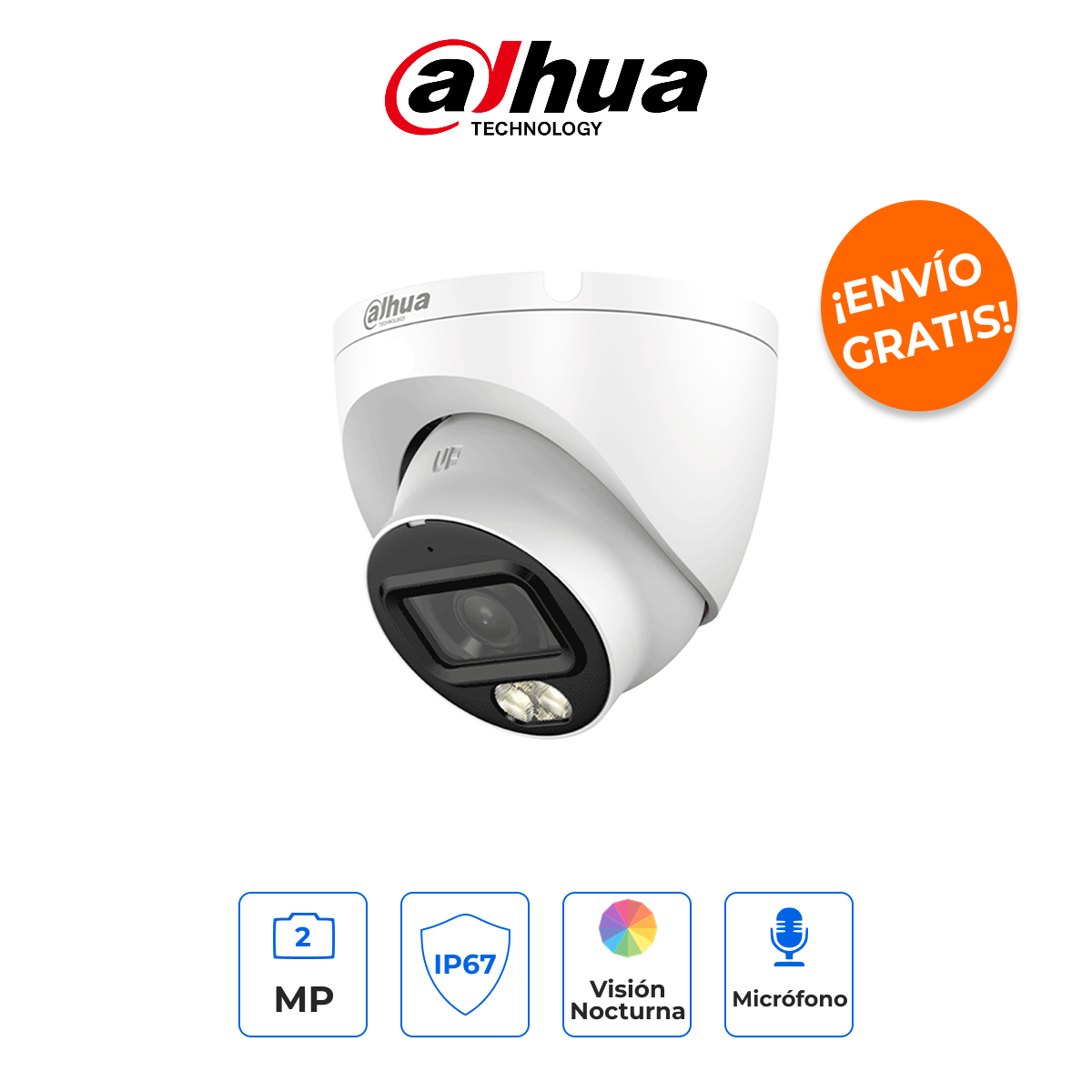 Dahua DH-HAC-HDW1209TLQN-A-LED-S3 - Cámara Domo Full Color 1080p con Micrófono e Iluminación Inteligente