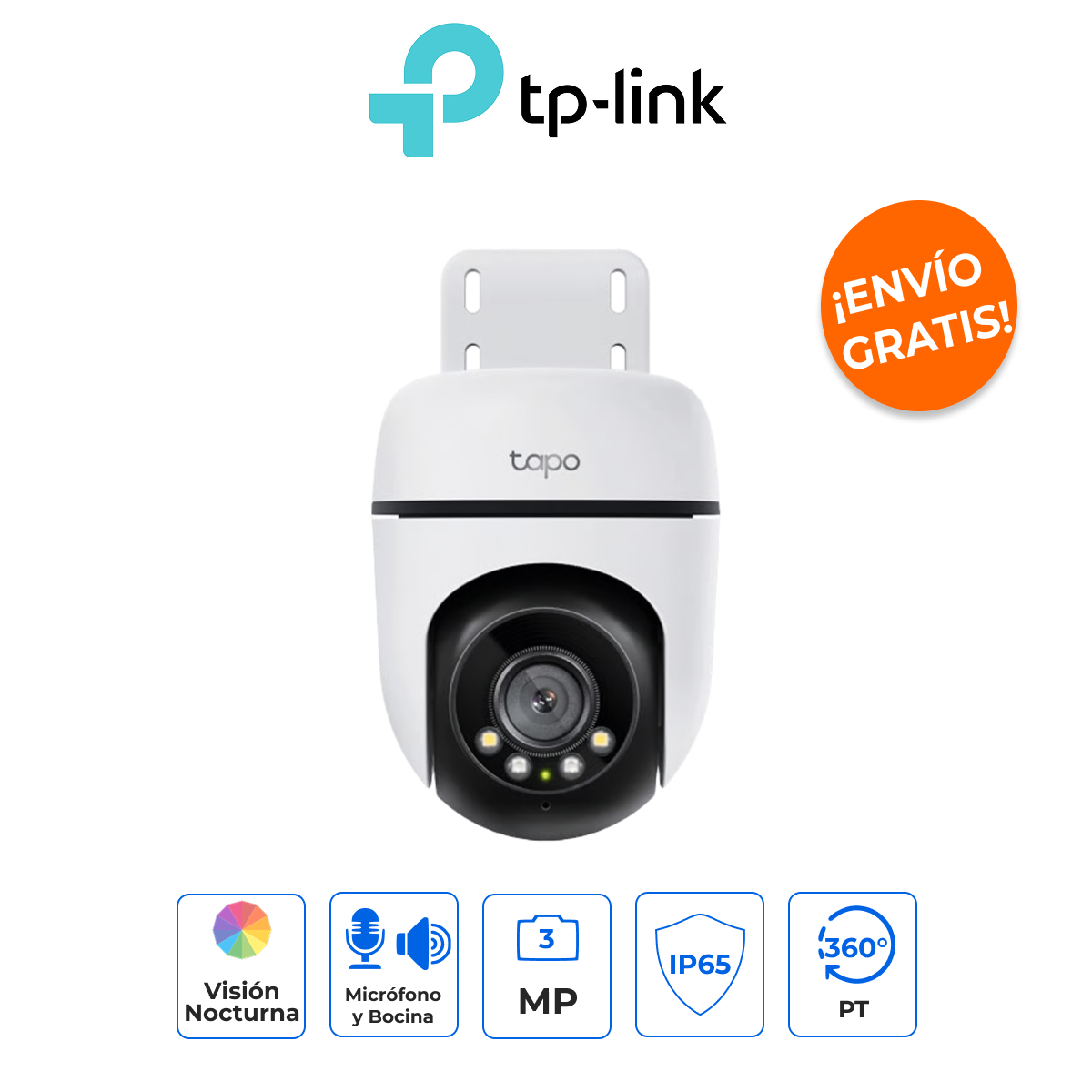 TP-LINK TAPO-C510W - Cámara de Seguridad PTZ Exterior 2K (3MP) con Visión Nocturna a Color y Seguimiento IA