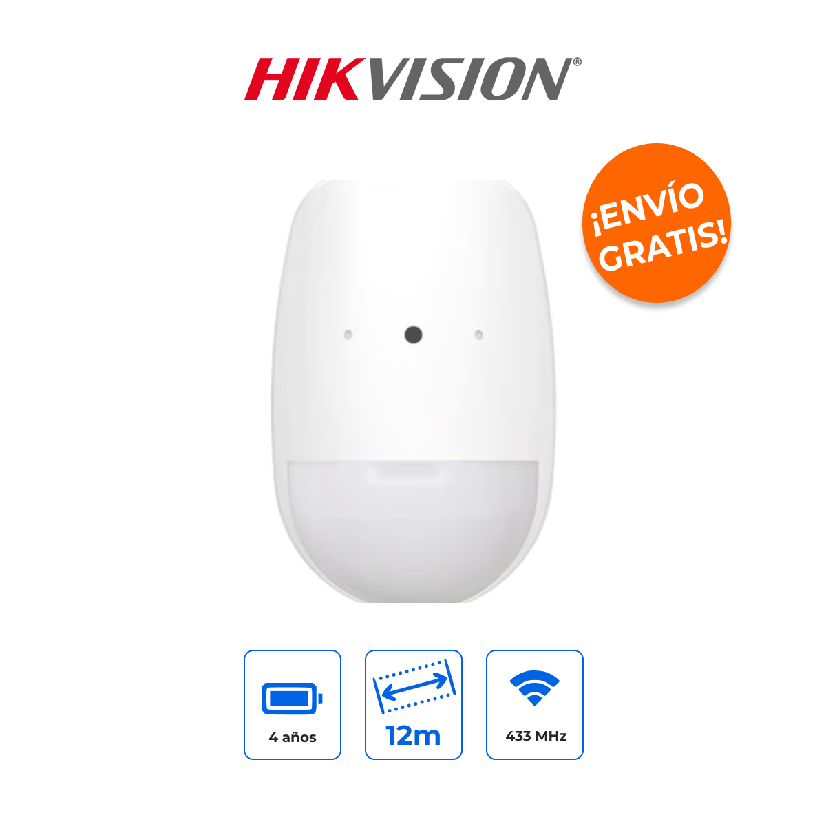 HIKVISION DS-PDPG12P-EG2-WB Sensor Inalámbrico de Movimiento y Ruptura de Cristal para AX PRO