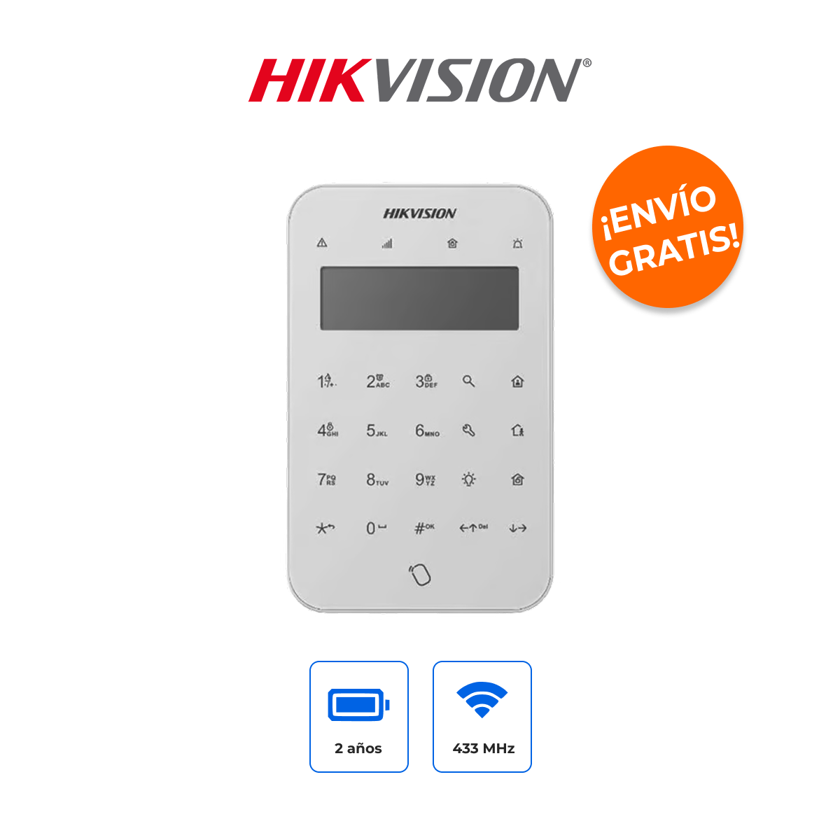 HIKVISION DS-PK1-LT-WB Teclado Inalámbrico Pro con Pantalla LCD y Control de Automatización