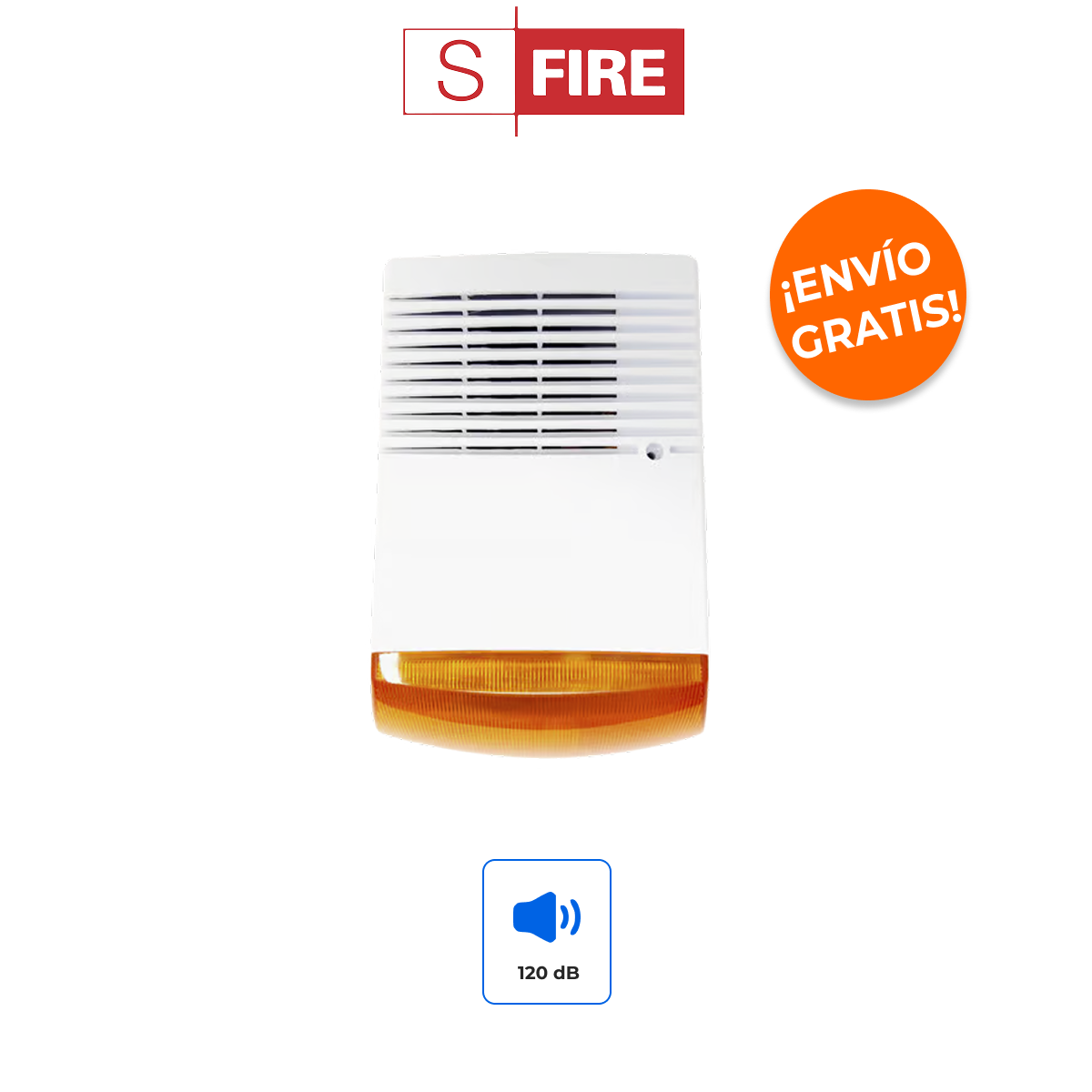 SFIRE SF-1A Sirena con Estrobo para Exterior 120dB y Protección Anti-Sabotaje IP65