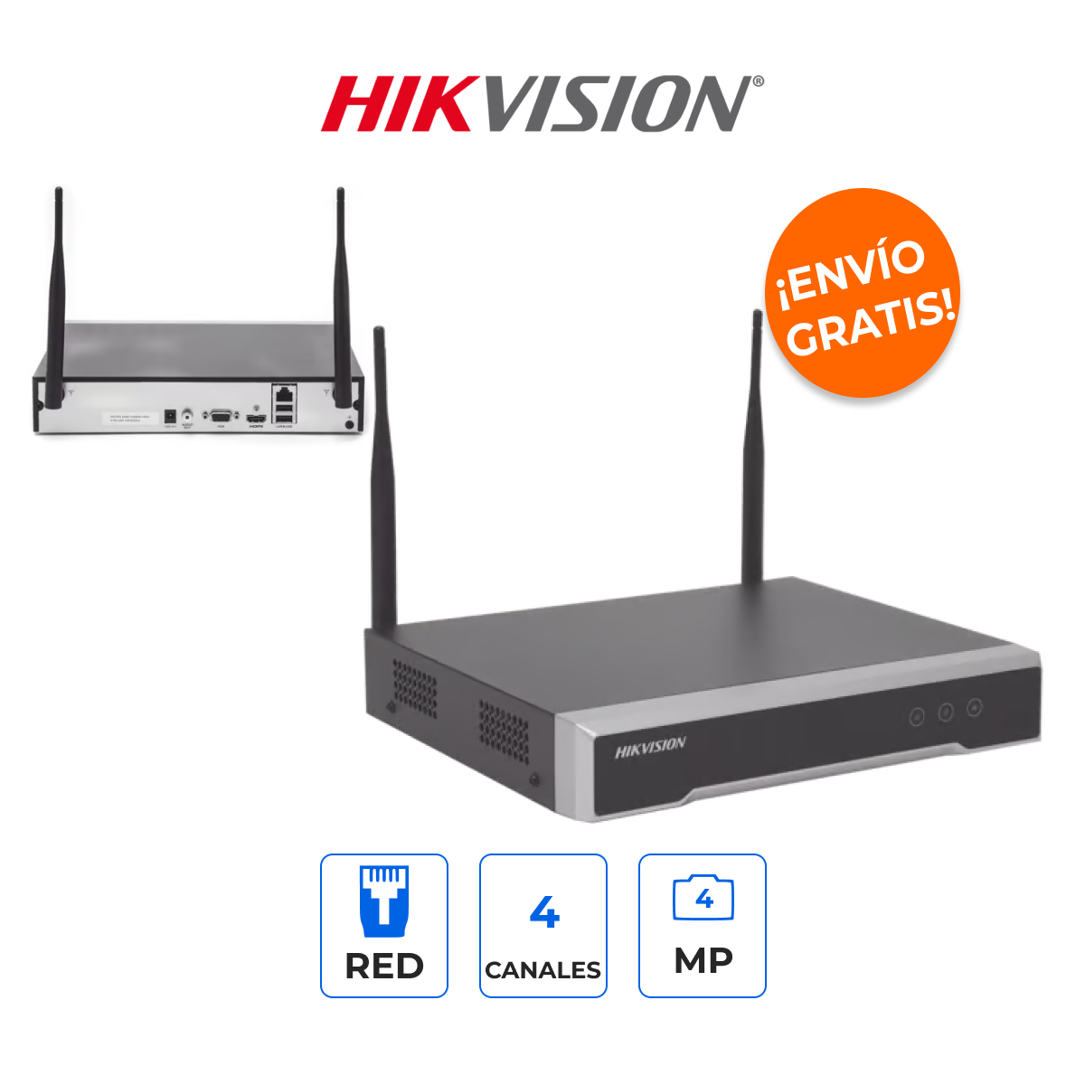 HIKVISION DS-7104NI-K1/W/M(C) Grabador NVR WiFi de 4 Canales 4MP con Doble Antena y H.265+