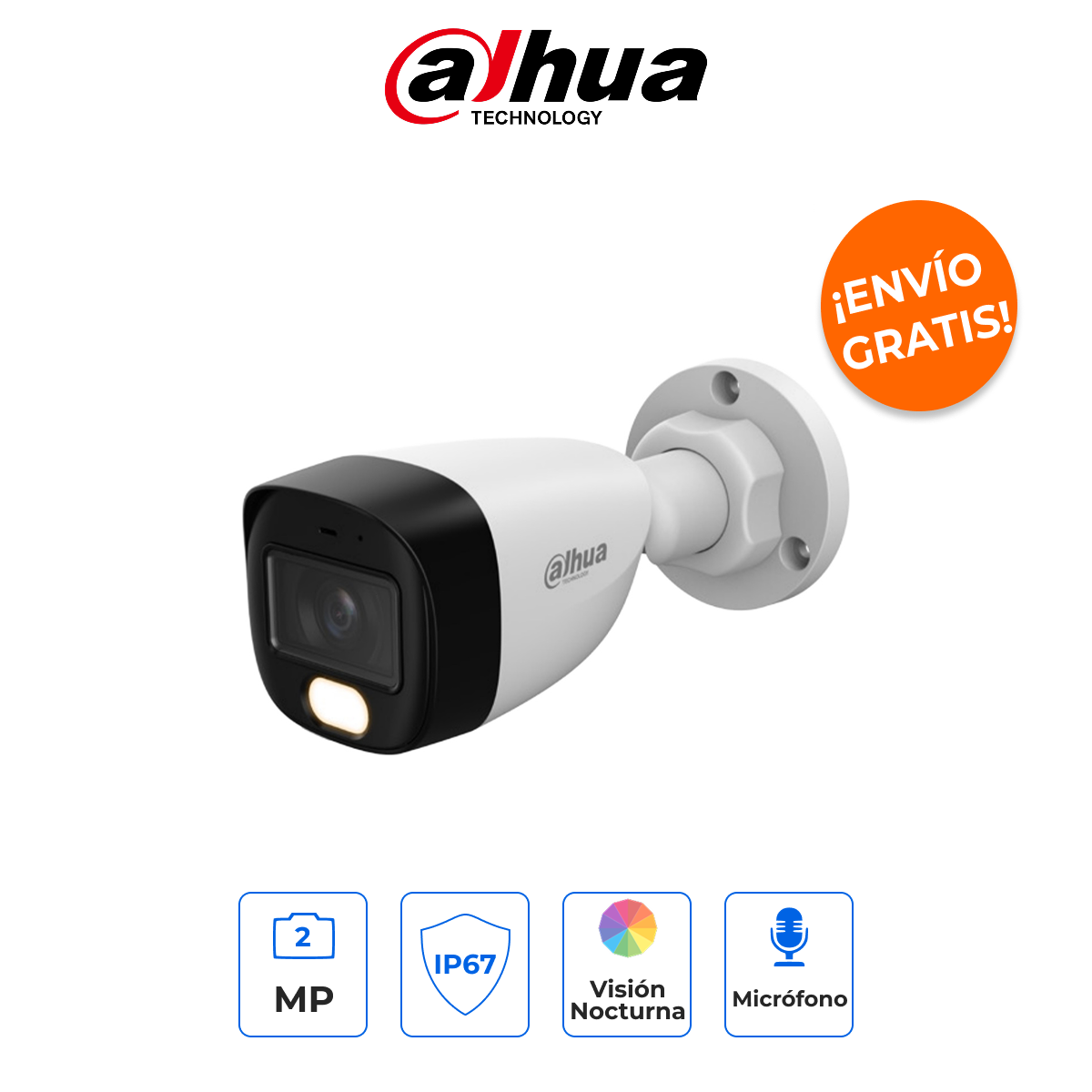 Dahua DH-HAC-HFW1209CN-A-LED-S3 - Cámara Bullet Full Color 1080p con Audio y Visión Nocturna a Color