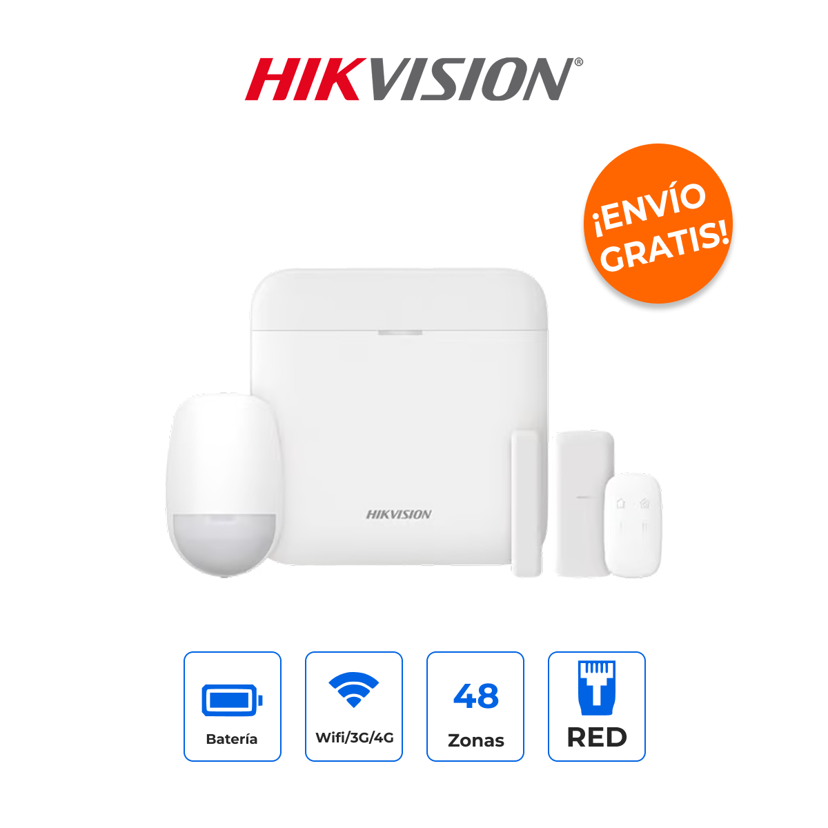 HIKVISION DS-PWA48-KS-SLIM Kit de Alarma WiFi AX PRO 48 Zonas con Contacto Magnético Slim