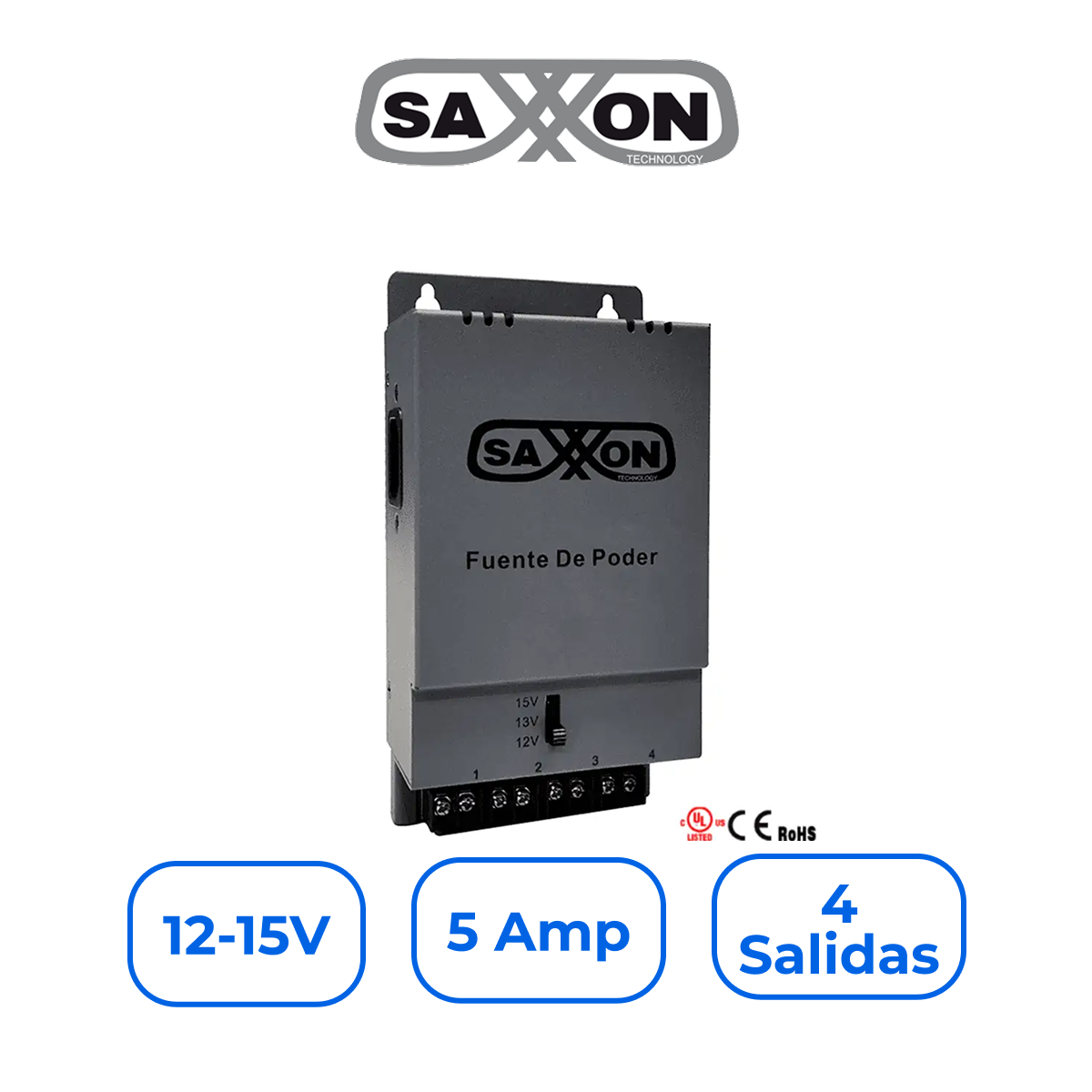Saxxon PSU1205A Fuente de Poder Regulada Ajustable 12V-15V 5A