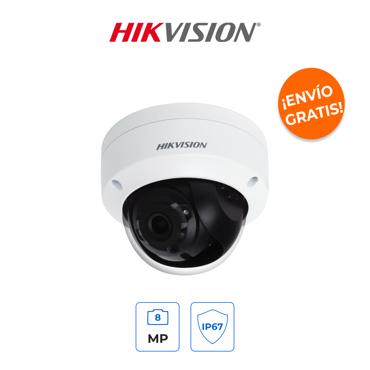 HIKVISION DS-2CE57U0T-VPITF Cámara Domo 4K 8MP Antivandálica IK10 con Gran Angular y Exterior IP67