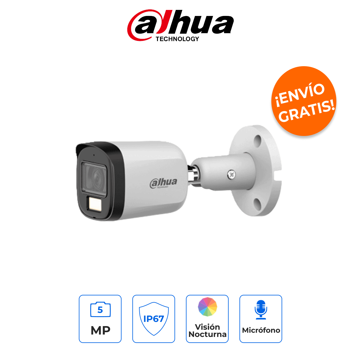 Dahua DH-HAC-B2A51N-U-IL-A - Cámara Bullet Metálica de 5MP con Iluminación Dual Inteligente y Audio