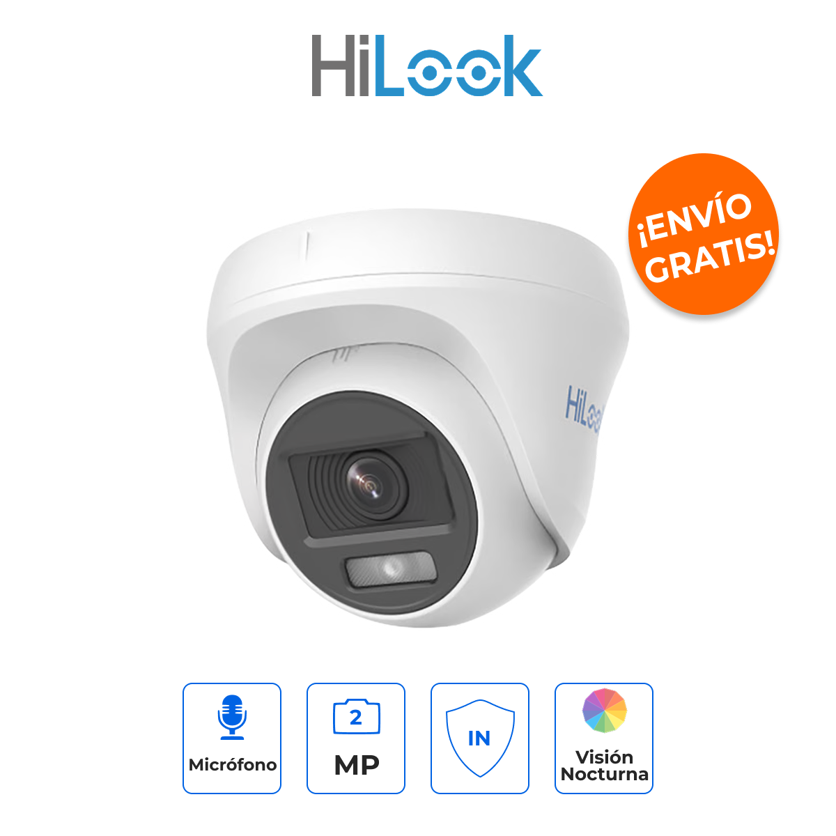 HILOOK THC-T129-PS Cámara Turret 2MP ColorVu con Audio por Coaxitron y Visión a Color 24/7