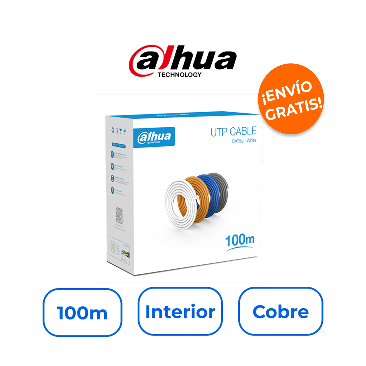 Dahua DH-PFM920I-5EU-U-100 Bobina de Cable UTP 100% Cobre Cat5e 100m